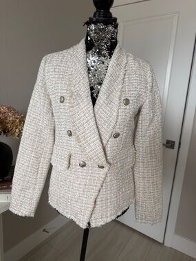 Vici Cream Tweed Double-Breasted Blazer